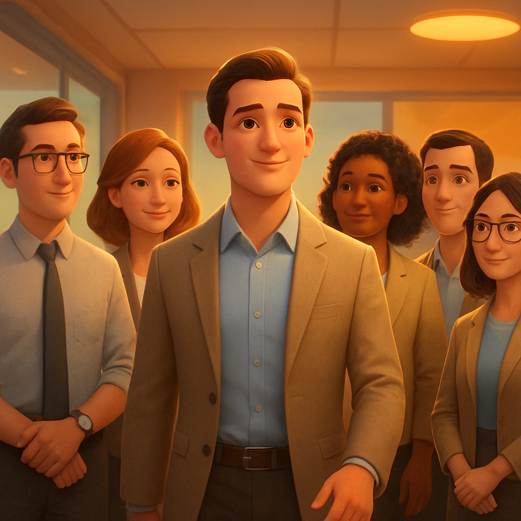 imagen de varias personas, una con paso adelante, simulando liderazgo